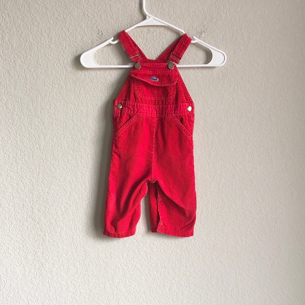 Vintage Izod Lacoste Kids Corduroy Overalls Red 12 Months